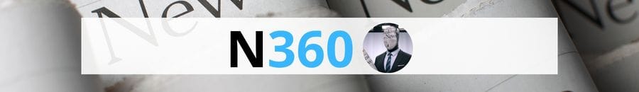 Logotipo do portal de notícias Noticioso360, com fundo branco e tipografia azul.