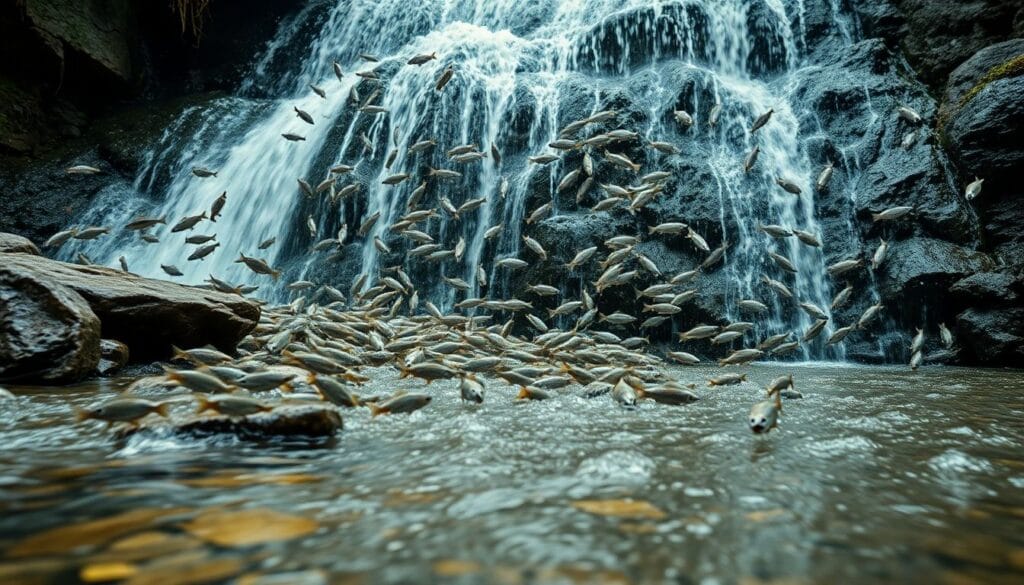 Bagres-abelha são flagrados escalando cachoeira no MS
