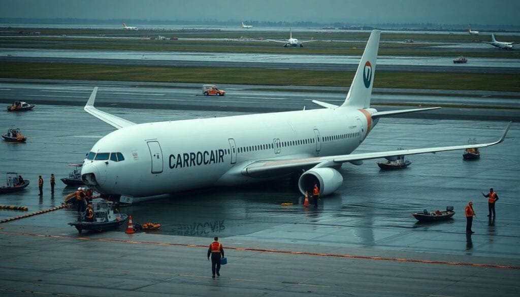 Avião de carga derrapa e cai no mar em Hong Kong