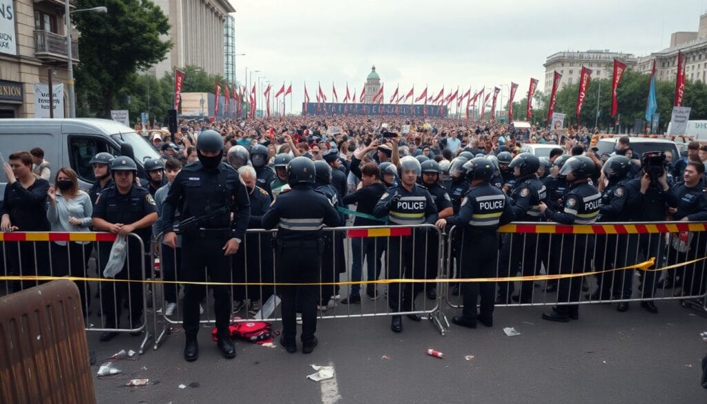 Manifestantes bloquearam a entrada da Zona Azul da COP30; polícia isolou perímetro e registrou danos externos.