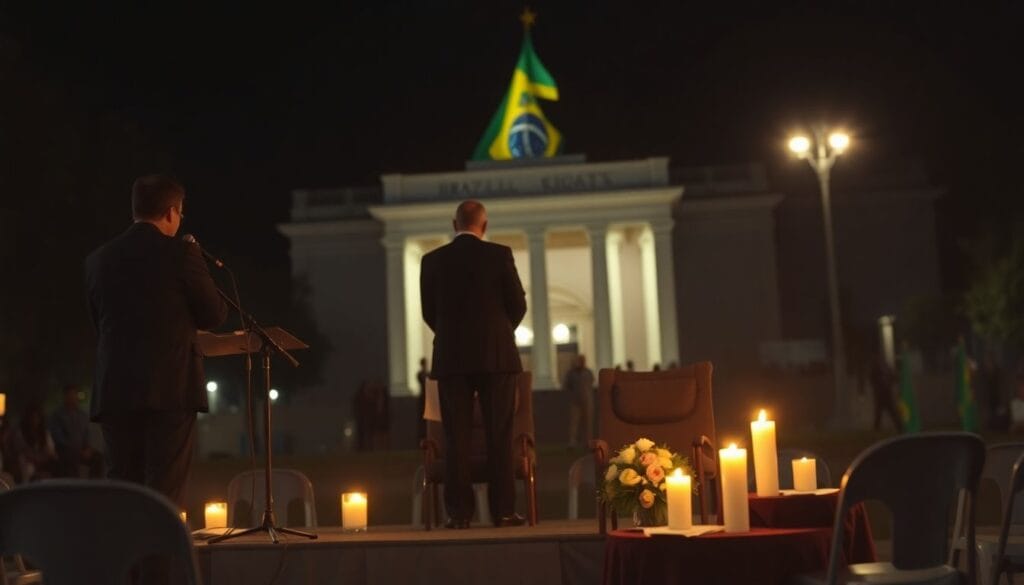 Sem Michelle, vigília tem Flávio protagonista e Carlos retraído