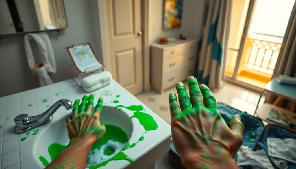 Turista fantasiado de Hulk não consegue tirar tinta em Benidorm