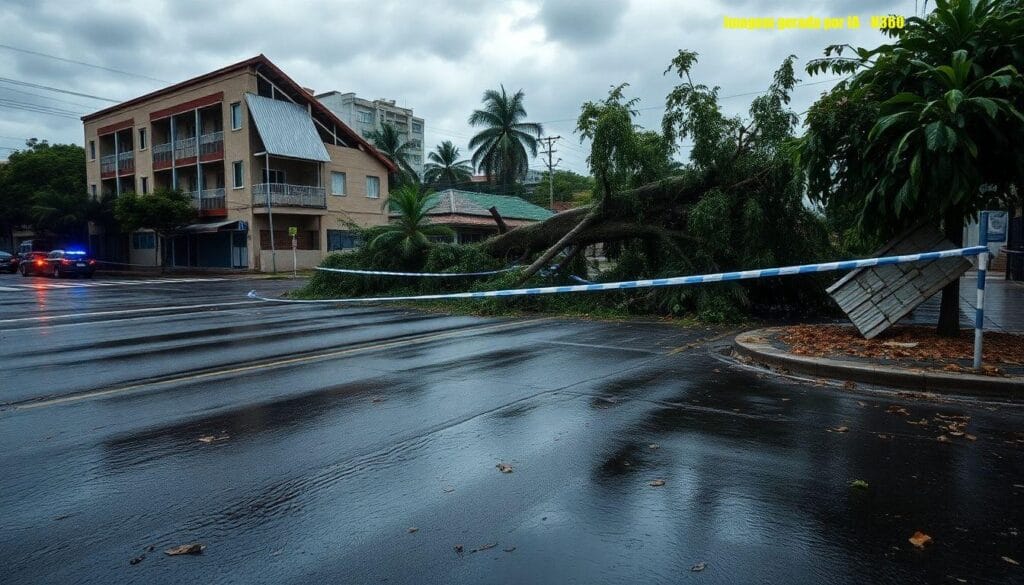 Vento arranca telhado de prédio em Lages