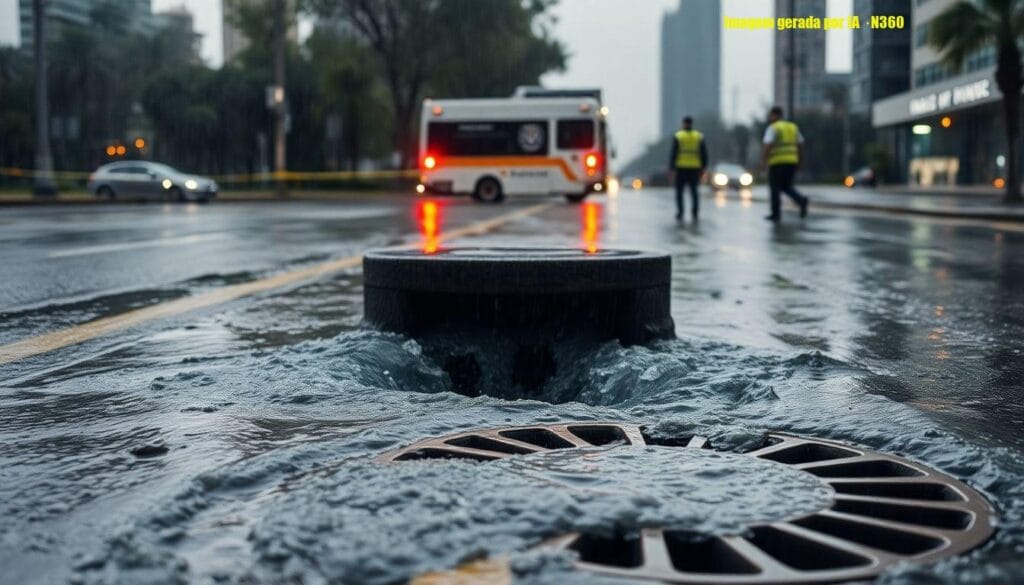 Chuva em BH alaga Cristiano Machado e transborda bueiro