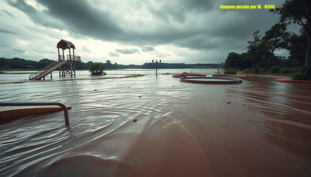Temporal submerge parque aquático em Santo Amaro da Imperatriz