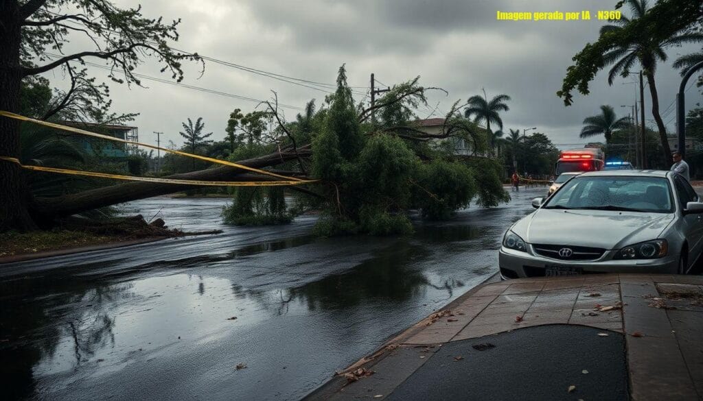 Tempestade em Curitiba derruba árvores e alaga ruas