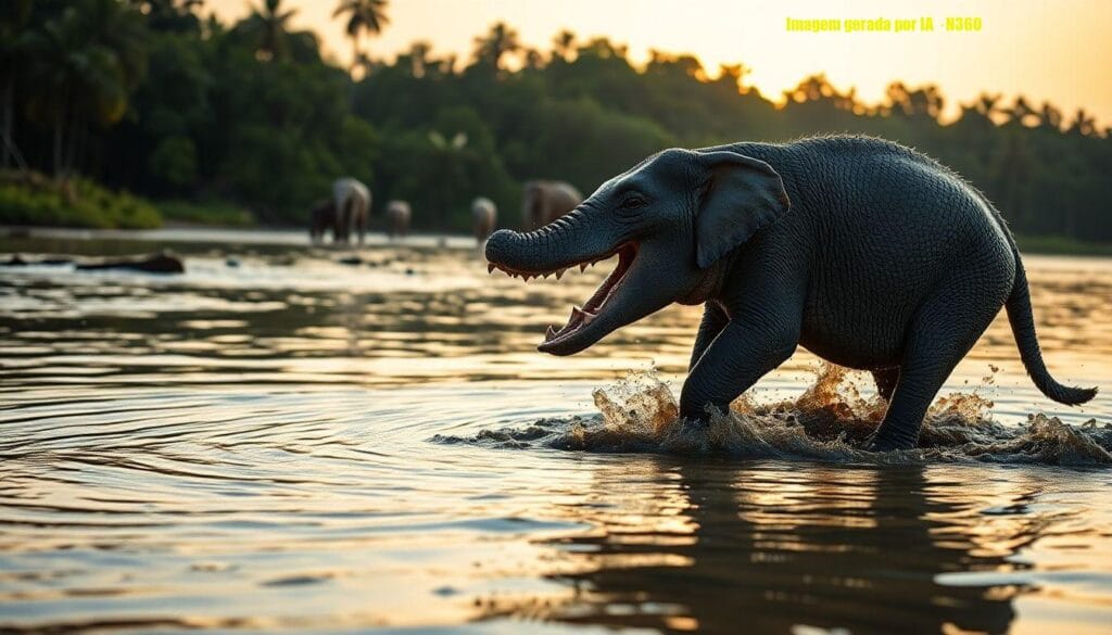 Vídeo mostra crocodilo atacando elefante-pigmeu