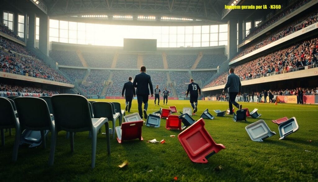 Torcedores atiram cadeiras após breve aparição de Messi