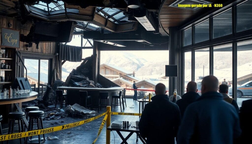 Incêndio em bar de Crans-Montana deixa salão destruído