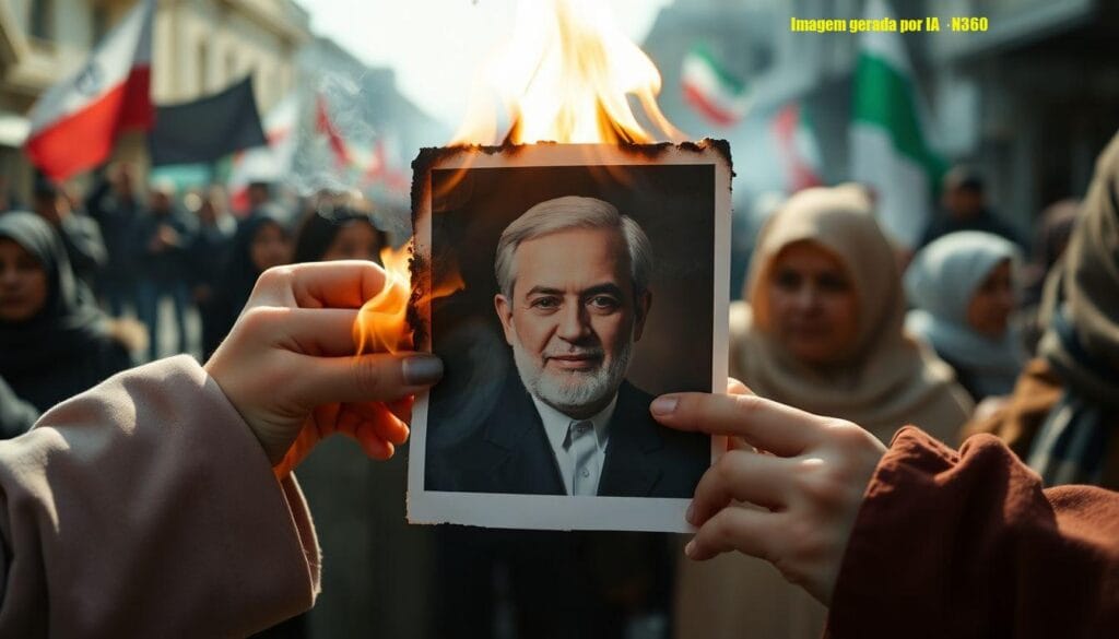 Mulheres queimam fotos de Khamenei em protestos