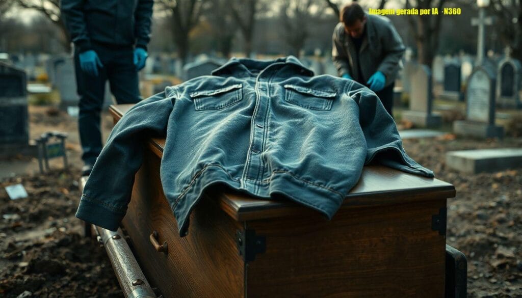 Jaqueta encontrada sobre caixão de Dinho em exumação