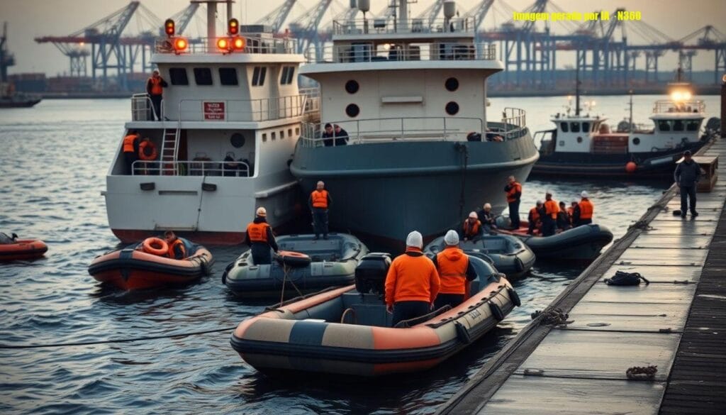 Colisão no Porto de Santos faz tripulação saltar ao mar