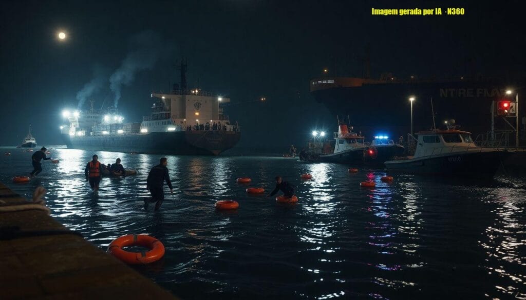 Vídeo: navio colide com balsas no Porto de Santos