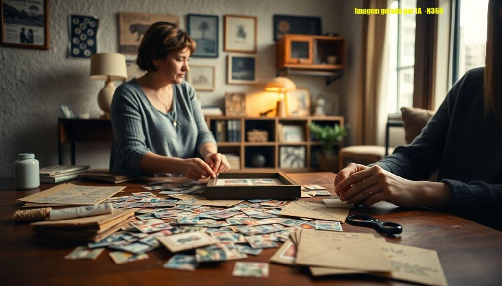 Ana Luiza e filha transformam selos em quadro