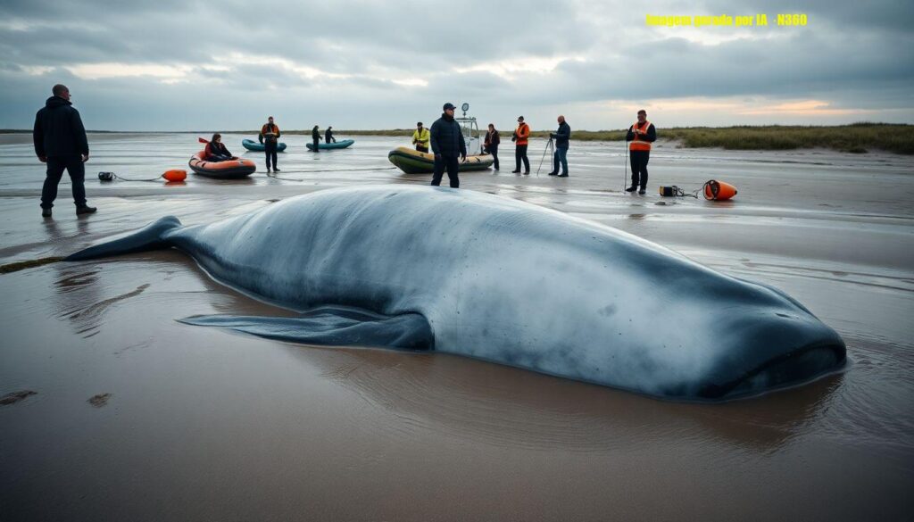 Baleia jubarte encalhada no Mar Báltico