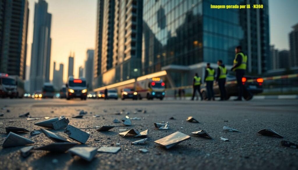 Destroços de drone atingem arranha‑ceu em Dubai