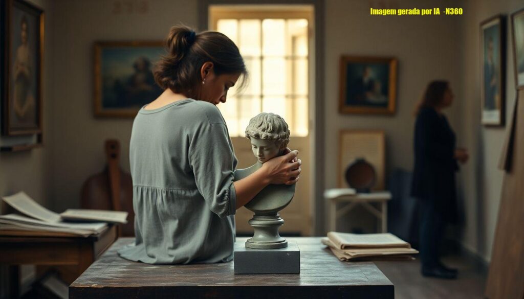Arminda encontra escultura roubada e chora ao ouvir vozes