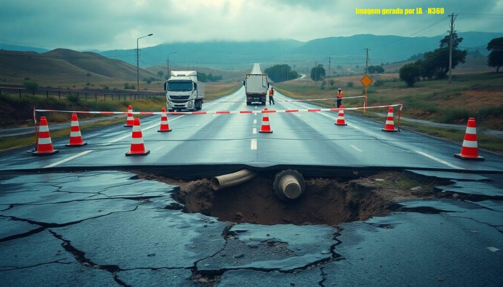 Trecho da MG-285 cede e interdita rodovia em Astolfo Dutra