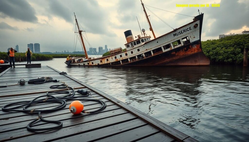 Navio histórico afunda após furto de cabos em Santos