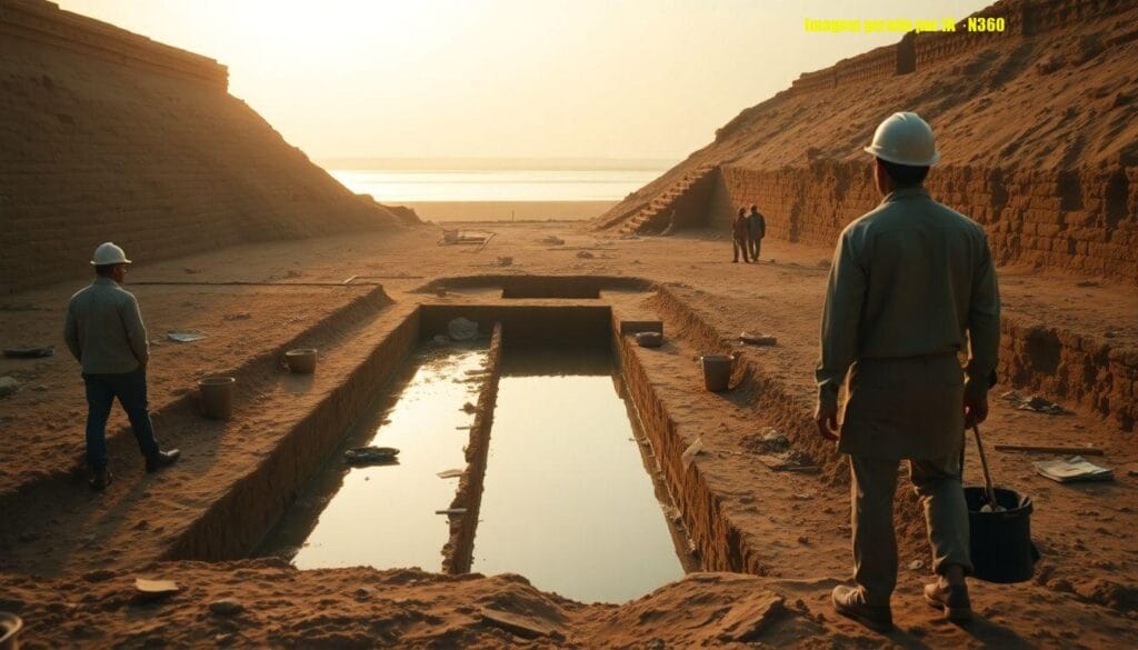 Templo de Pelúsio: bacia de 35 m ligada ao Nilo