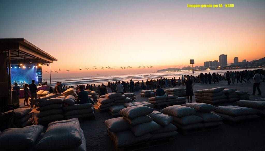 Sacos de areia são vendidos como 'camarotes' em Copacabana