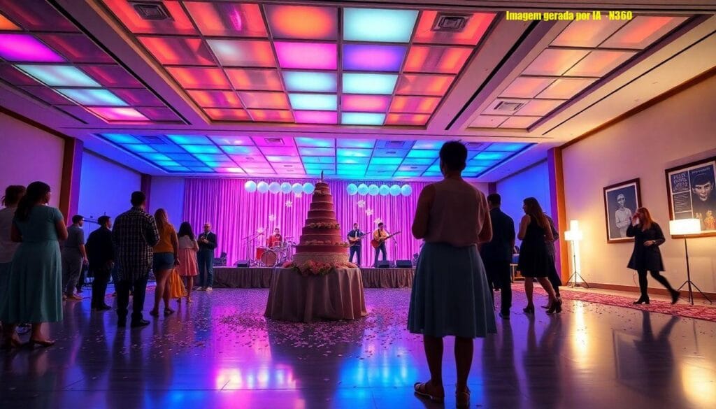 Teto de LED e bolo gigante na festa de Maria Alice