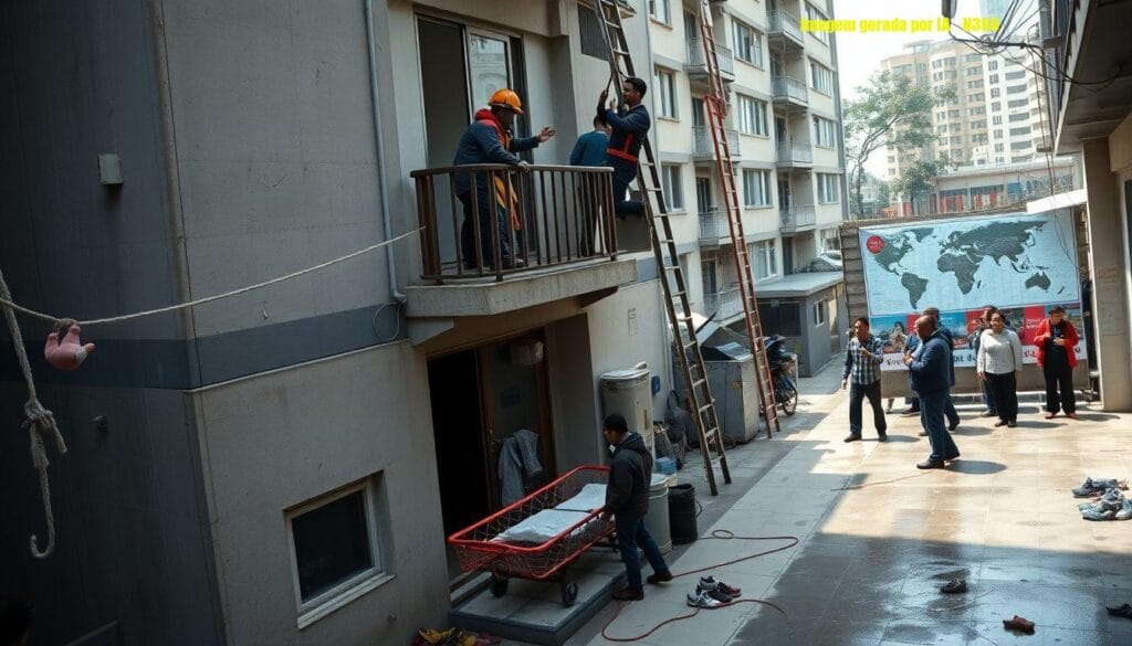 Menino resgatado após ficar pendurado em prédio na China
