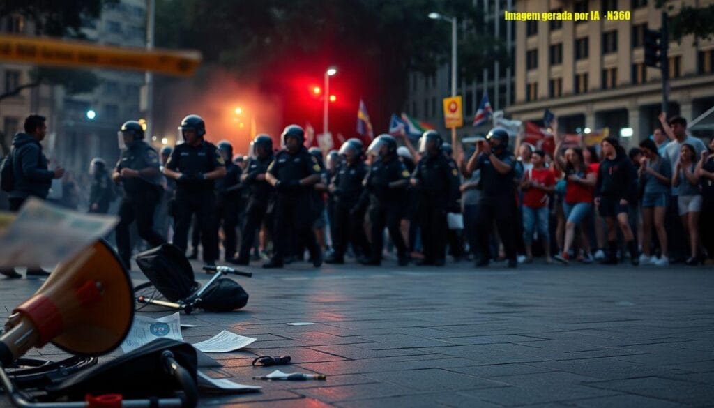 Confronto entre grevistas e bolsonaristas na Praça da República