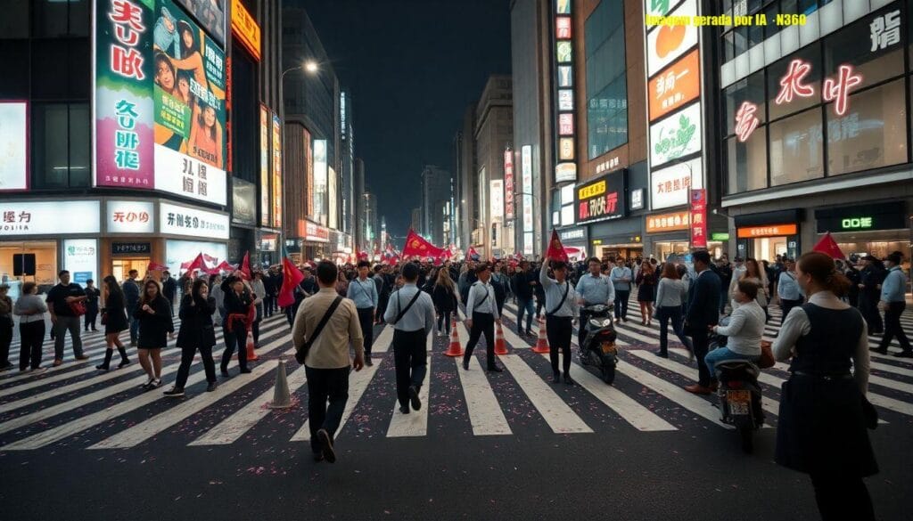 Torcida celebra em Shibuya após classificação do Japão