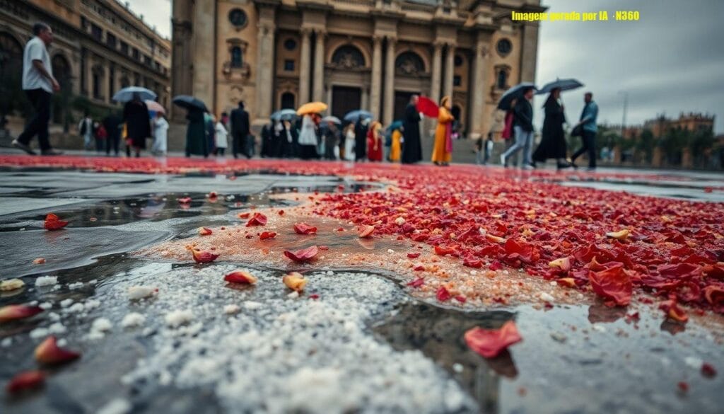 Tapetes de sal da Catedral do Rio são desfeitos pela chuva