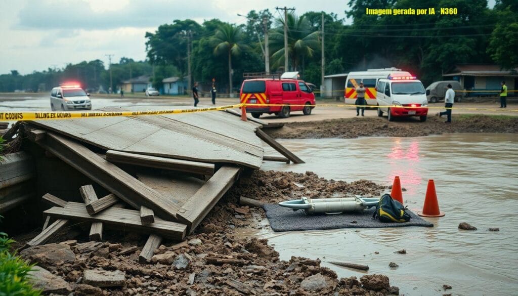 Ponte interditada desaba em Sena Madureira; quatro feridos