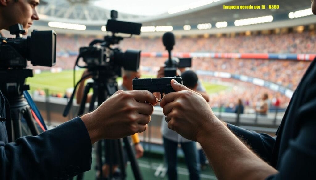 Repórter recebe arma em entrevista na Copa 2026