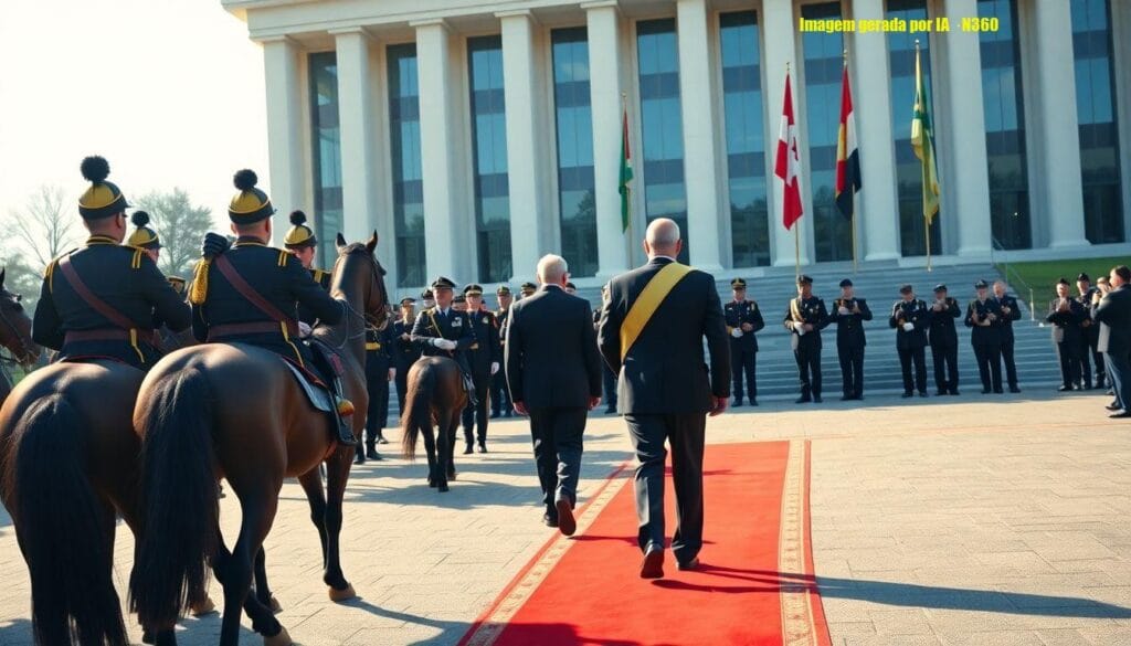 Cavalaria e guarda de honra recepcionam Lee Jae‑myung