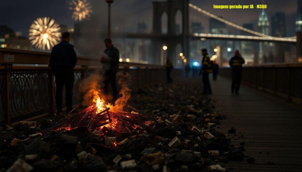 Incêndio na Ponte do Brooklyn durante 4 de Julho