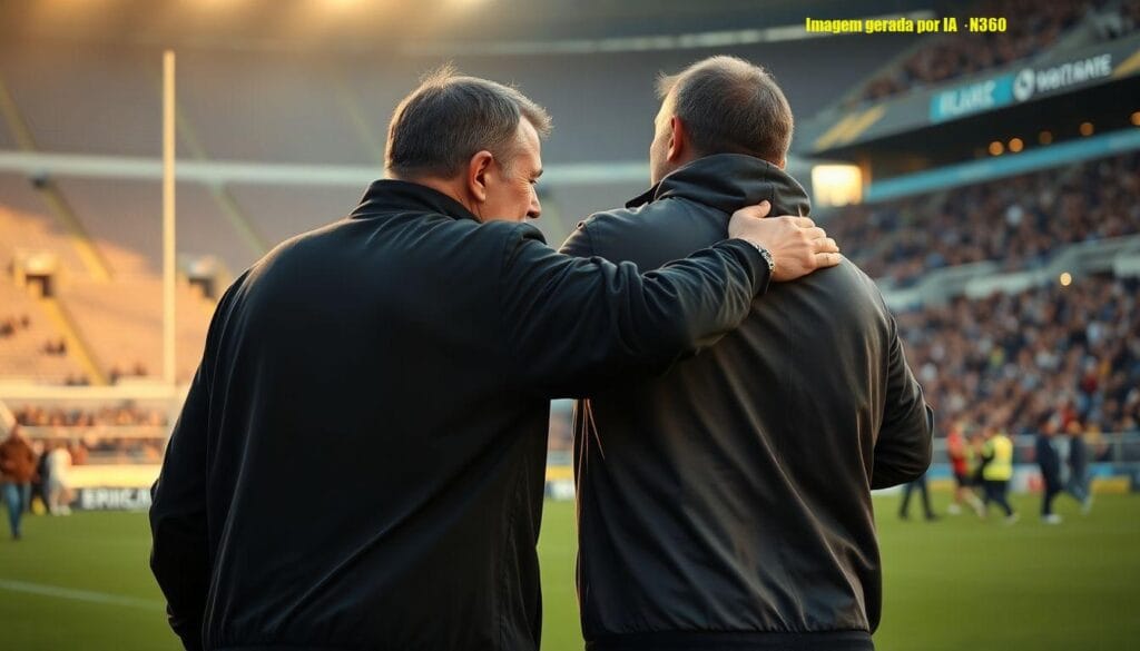 Técnico do Criciúma se emociona ao abraçar jogador da Ponte