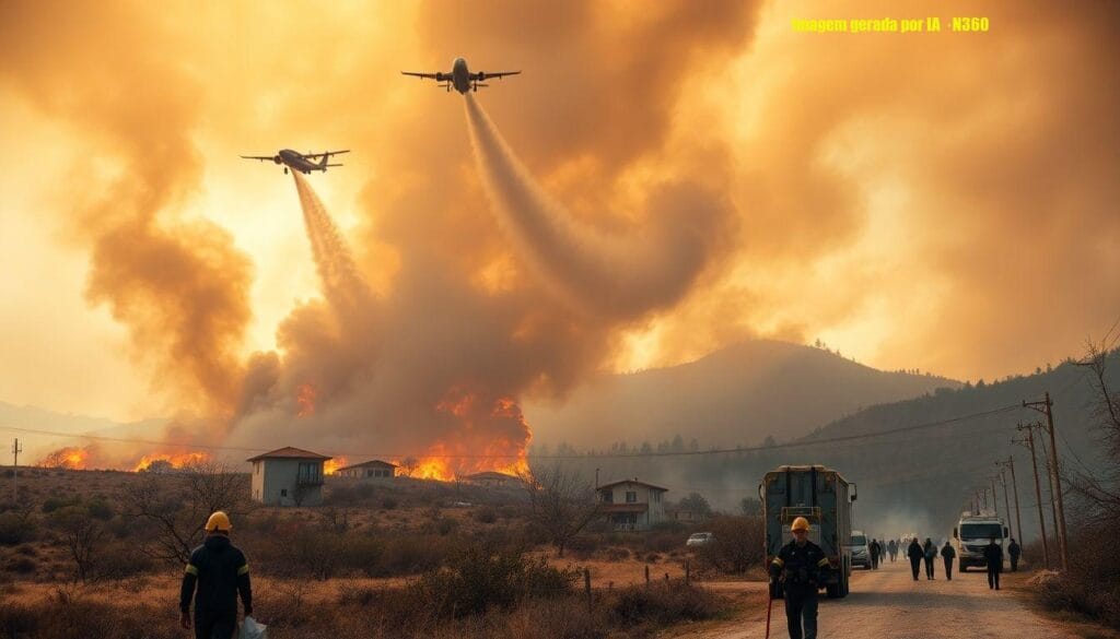 Bombeiros combatem incêndios perto de Atenas; áreas evacuadas