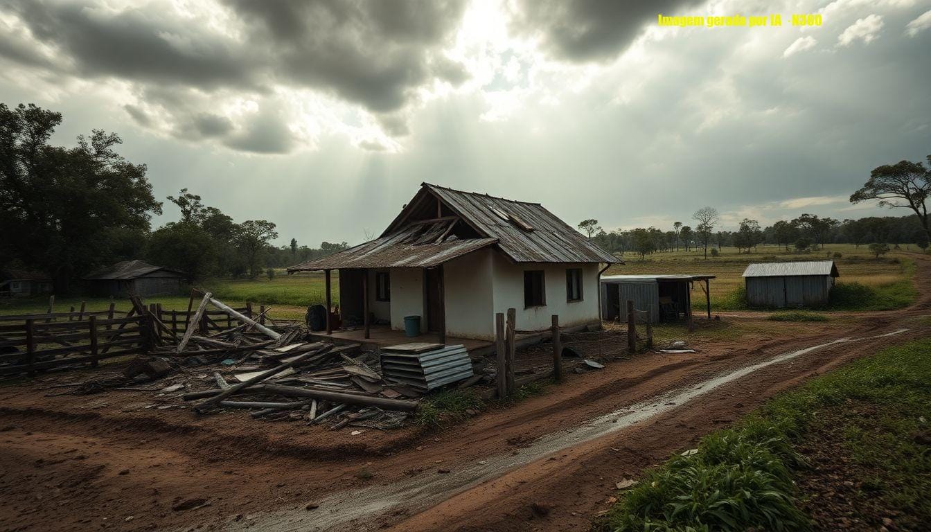 Tornado destrói casa em Pedro Osório (RS)