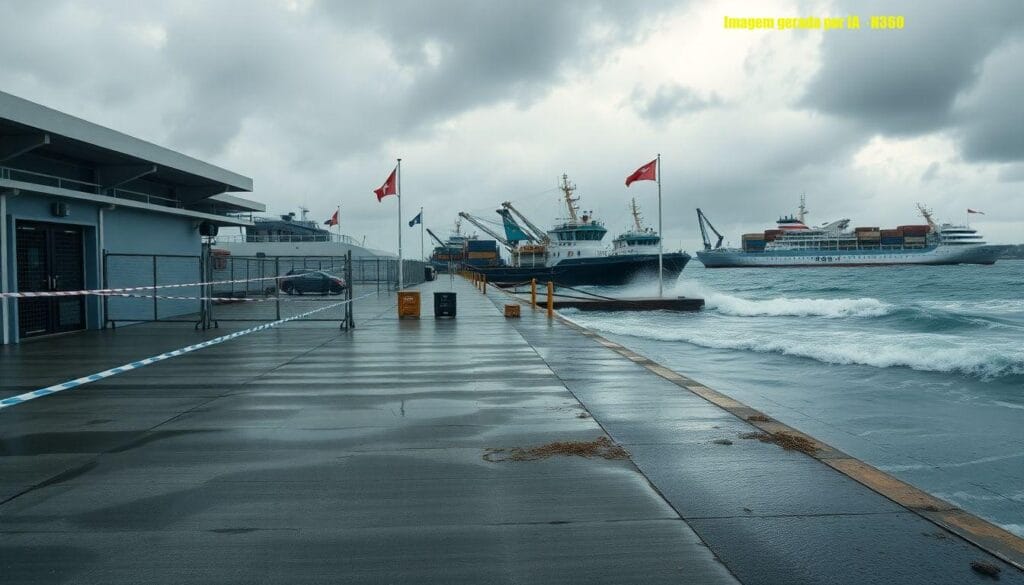 Ventania de até 109 km/h fecha balsa e paralisa porto em Santos