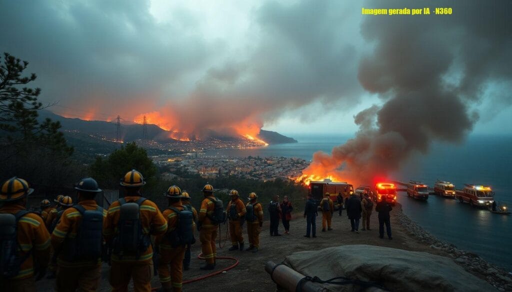 Incêndio ameaça balneário de Porto Germeno, na Grécia