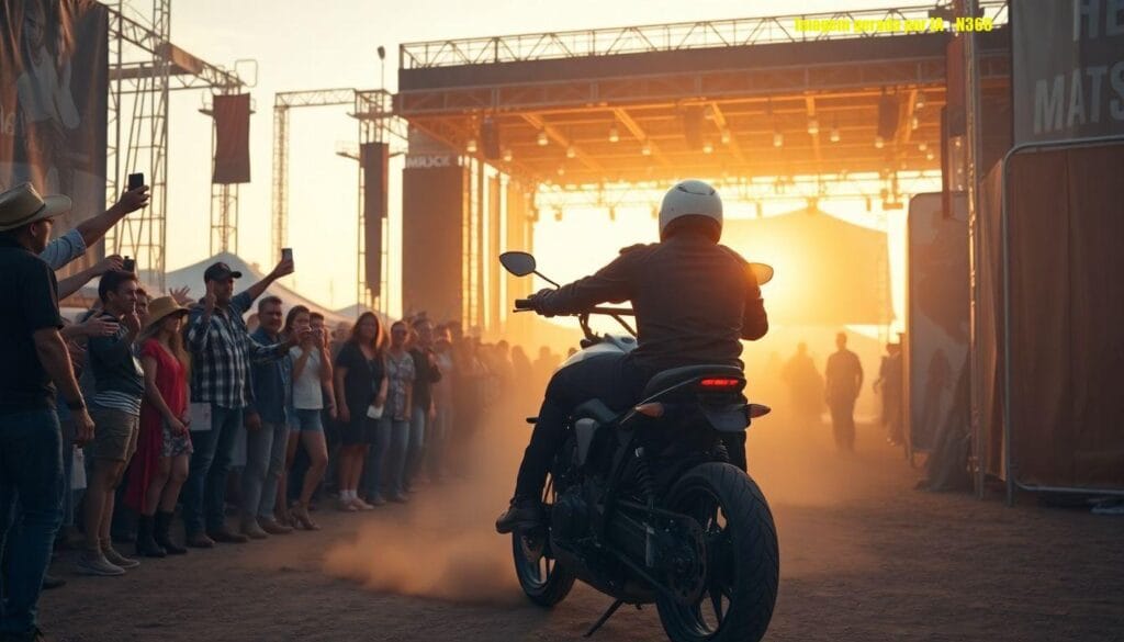 Ana Castela cercada por fãs em passeio de moto em Barretos