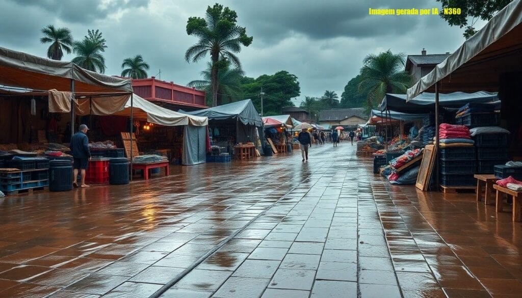 Chuva intensa deixa comerciantes ilhados na Feira Hippie